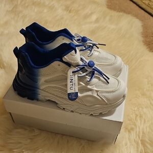 Kids White and Blue Sneakers